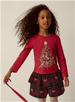 MONSOON Christmas Tree Top & Tartan Skort Set 5-6 years