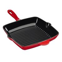 Cooks Professional Cast Iron Skillet Pan with Enamel Interior - Red