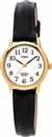Timex Ladies Gold Coloured Bezel Black Leather Strap Watch