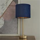 BHS Vera Velvet Steel Table Lamp - Navy & Brass