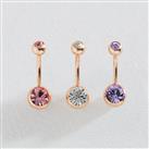 Revere 9ct Rose Gold Plated Crystal Belly Bars - Set of 3