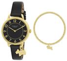 Radley Black Leather Strap Watch and Gold Bangle Gift Set