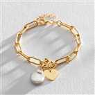 Revere 9ct Gold Plated Heart and Baroque Pearl Link Bracelet