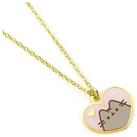 Pusheen Cat Pink Enamel & Gold Tone Heart Necklace