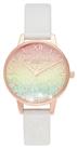 Olivia Burton Rainbow Glitter Dial & White Strap Watch