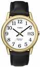 Timex Men's Gold Coloured Bezel Black Leather Strap Watch