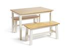 Habitat Chicago Solid Wood Table & 2 Off White Benches