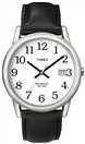 Timex Men's Silver Coloured Bezel Black Leather Strap Watch