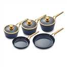 Tower 5 Piece Ceramic Non Stick Pan Set - Blue and Gold