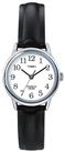 Timex Ladies Silver Colour Bezel Black Leather Strap Watch