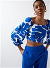 For All The Love Blue Printed Linen Balloon Sleeve Coord Crop Top 6