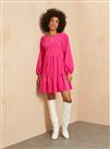 EVERBELLE Pink High Neck Short Corduroy Tiered Dress 8