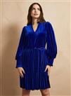 EVERBELLE Blue Velvet Pleated Mini Dress 18