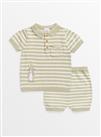Peter Rabbit Green Stripe Knitted Polo Shirt & Shorts Set Up to 1 mth