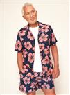 UNION WORKS Navy Floral Print Short Sleeve Shirt XL