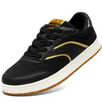 STQ Ladies Trainers Womens Fashion Sneakers Walking Black Gold 6.5