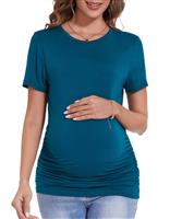 Brynmama Women's Maternity Tops Short Sleeve Ruched Maternity Green