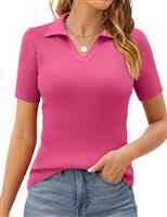 KISSMODA Womens Short Sleeve Slim Fitted T Shirts Lapel V Neck