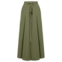 Women's Summer Comfy Cotton Trousers Wide Leg High Waist Vintage Green