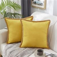 MERNETTE Pack of Burlap Linen Farmhouse 2, 16x16 Inch/40x40 cm Yellow)