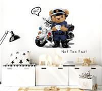WONDER MURALS Wall Stickers Decal Police Bear on Motorcycle Motorbike
