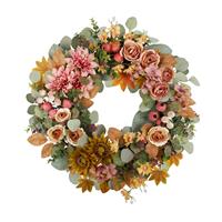 Fall Wreath for Front Door, Handmade with Dahlia 24" Faux Small 2024