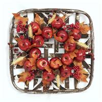 Fall Apple Wreath with Tobacco Basket, Farmhouse Rustic Fall 20"