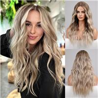 HAIRCUBE Long Curly Brown Blonde Front Lace Wigs for Women Natural