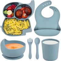 Domueay Baby Feeding Set, Pcs Silicone Baby Weaning 6 Drinking Blue