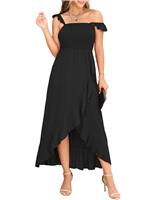 GRECERELLE Womens Summer Beach Cami Dress - Smocked Bust, Maxi (Black,