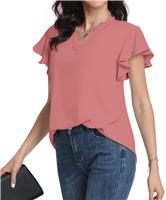 Anyally Women's Notch V Neck Tops Dressy Casual Chiffon Blouse Summer