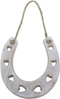 Gisela Graham 20 x White Wash Wood Horseshoe w Hearts Dec