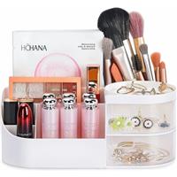 RUBRYKAZ Cute Makeup Desk Cosmetic Storage Organiser with Box White