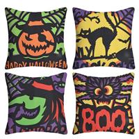Snylcce Set of Vintage Halloween Linen Throw Pillow 4 18x18 Black