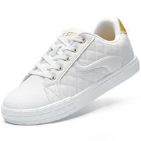 STQ Tennis Shoes for Womens Trainers Lace White Walking White Golden 7