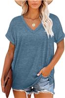 Tops for Women Cute Summer Short Sleeve V Neck Shirts KINGFEN Blue 6