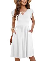 MOLERANI Women Summer Dress Ruffle Sleeve Ladies Dress V Neck White