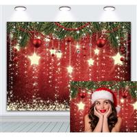 INRUI Christmas Photography Backdrop Glittering Stars Red (8x6FT)