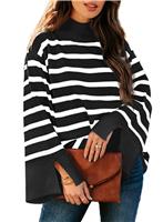 Dokotoo Women's Jumpers Striped Pullover Sweater Long Sleeve White