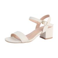 WUIWUIYU Women's Girls' Ankle Strap Open Toe Low Chunky Heel 6.5 White
