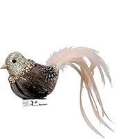 Gisela Graham 12 x Clip on Bird 16cm - Cream/Natural Feather