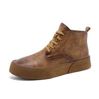 HOTRCR Men Lace-up Front Combat Boots，Leather Shoes for Work, Travel,