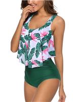 DOULAFASS Women Ruffled Top with High Waisted Bottom Tankini 2 Green