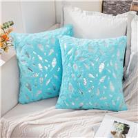 MIULEE Pack Fur Cushion 2 Faux Gold Luxurious Blue 50x50cm 20x20