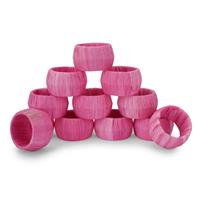 Ajuny Handcrafted Raffia Rattan Napkin Ring Round Pink 1.5" 6