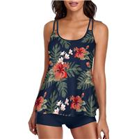 HANERDUN Women Flowy Tankini Bathing Suits Tummy Control 2PCS Blue