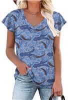 HOTGIFT Spring Womans Petal Sleeve Vneck Shirts Casual White XX-Large