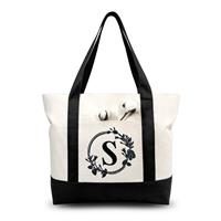 TOPDesign Embroidery Initial Canvas Tote Bag, Personalized Present