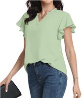Anyally Women's Notch V Neck Tops Dressy Casual Chiffon Blouse Summer