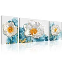 Panels Canvas Wall Art Abstract Ink Peony 3 Blue White 120x40cm